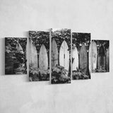 Surfboards Art Black And White Print, Vintage Surfboards 5 Panels, Canvas Prints Wall Art Decor, Large Canvas Art