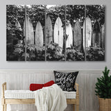 Surfboards Art Black And White Print, Vintage Surfboards Larger Canvas Art, 5 Piece Canvas Prints Wall Art Decor