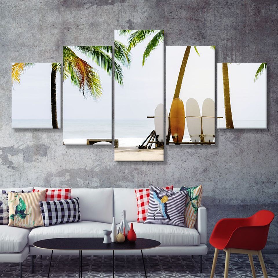 Surfboards Original 5 Piece Canvas Prints Wall Art Decor - Painting Canvas, Multi Panels