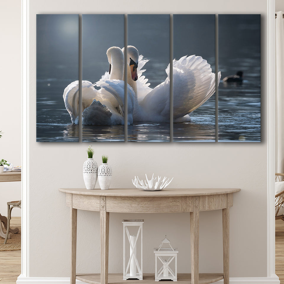 Swan, Love 5 Panels B,Large Canvas,Canvas Prints Wall Art Home Decor