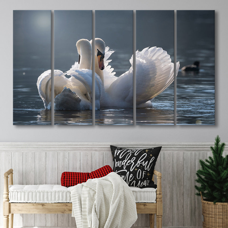 Swan, Love 5 Panels B,Large Canvas,Canvas Prints Wall Art Home Decor