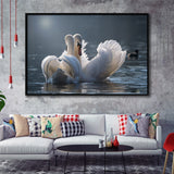 Swan, Love Framed Canvas Prints Wall Art Decor, Black Floating Frame
