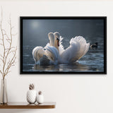Swan, Love Framed Canvas Prints Wall Art Decor, Black Floating Frame