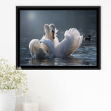 Swan, Love Framed Canvas Prints Wall Art Decor, Black Floating Frame