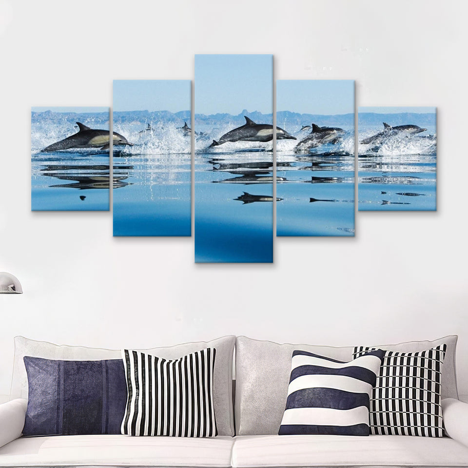 Swimming Dolphin  5 Pieces Canvas Prints Wall Art - Painting Canvas, Multi Panels, 5 Panel, Wall Decor
