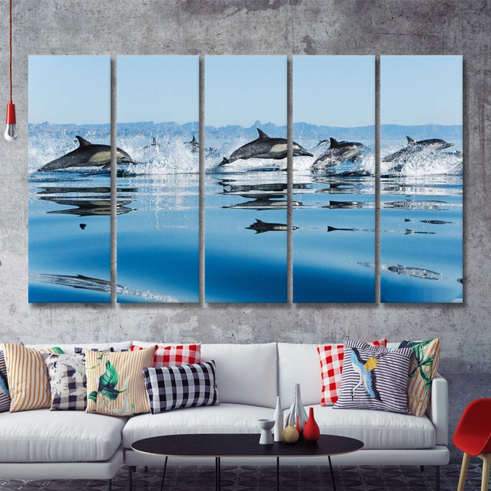 Swimming Dolphin 5 Pieces B Canvas Prints Wall Art - Painting Canvas, Multi Panels,5 Panel, Wall Decor