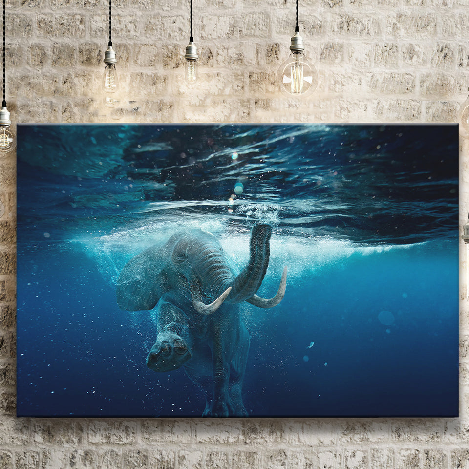 Swimming Elephant Canvas Prints Wall Art Decor - Painting Canvas,Home Decor, Ready to Hang