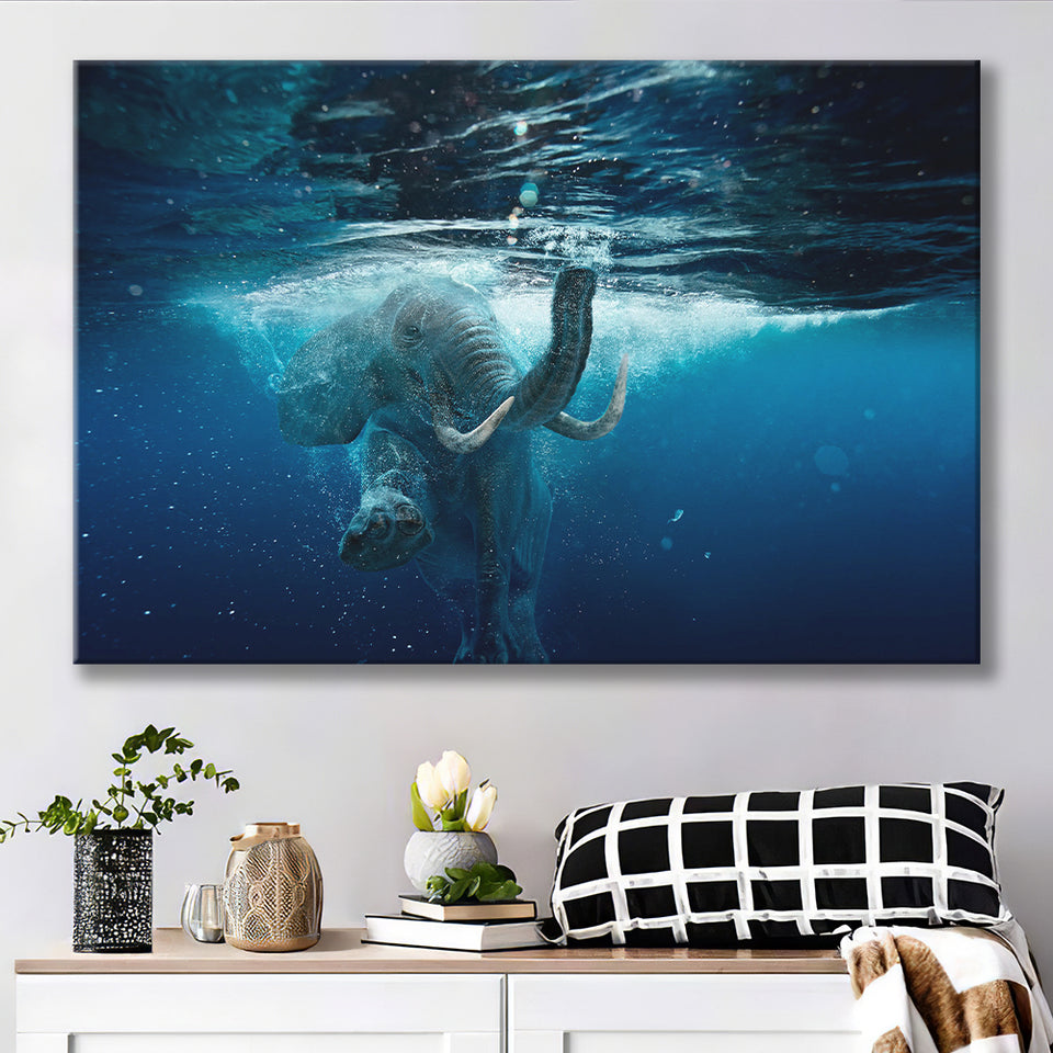 Swimming Elephant Canvas Prints Wall Art Decor - Painting Canvas,Home Decor, Ready to Hang