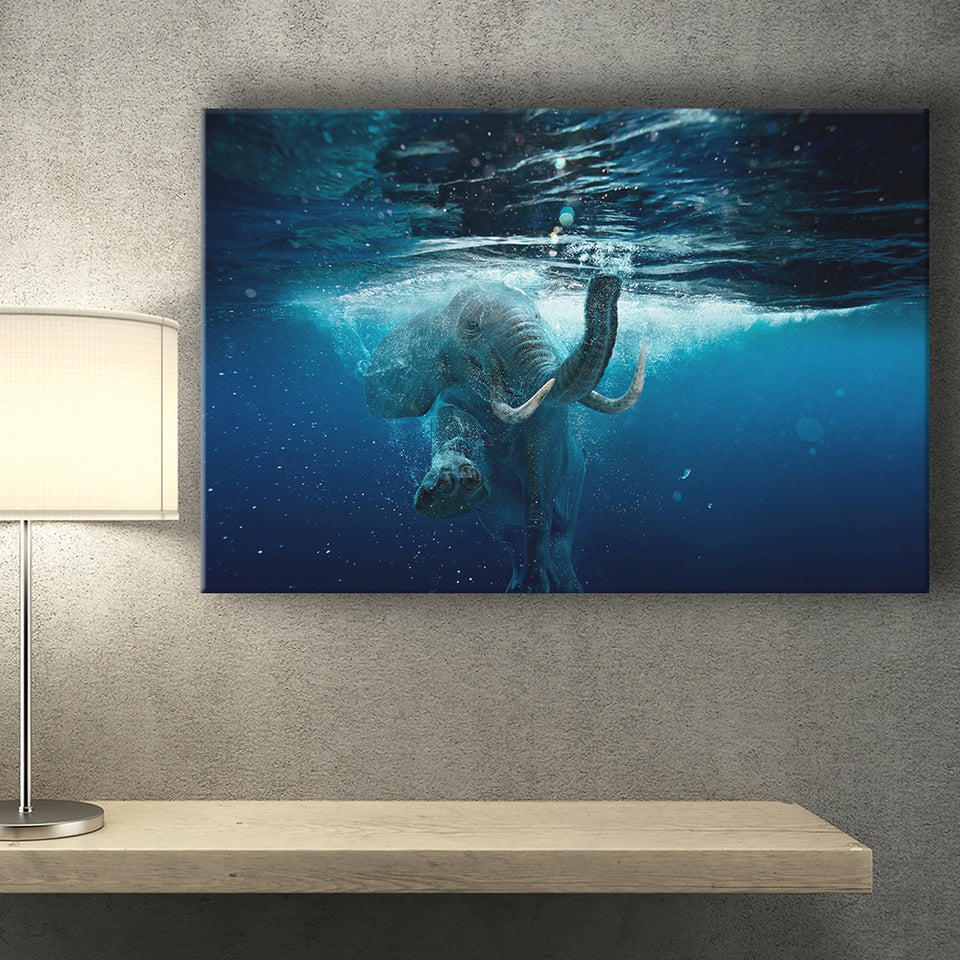 Swimming Elephant Canvas Prints Wall Art Decor - Painting Canvas,Home Decor, Ready to Hang