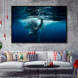Swimming Elephant Framed Canvas Prints Wall Art Decor, Framed Picture, Floating Frame