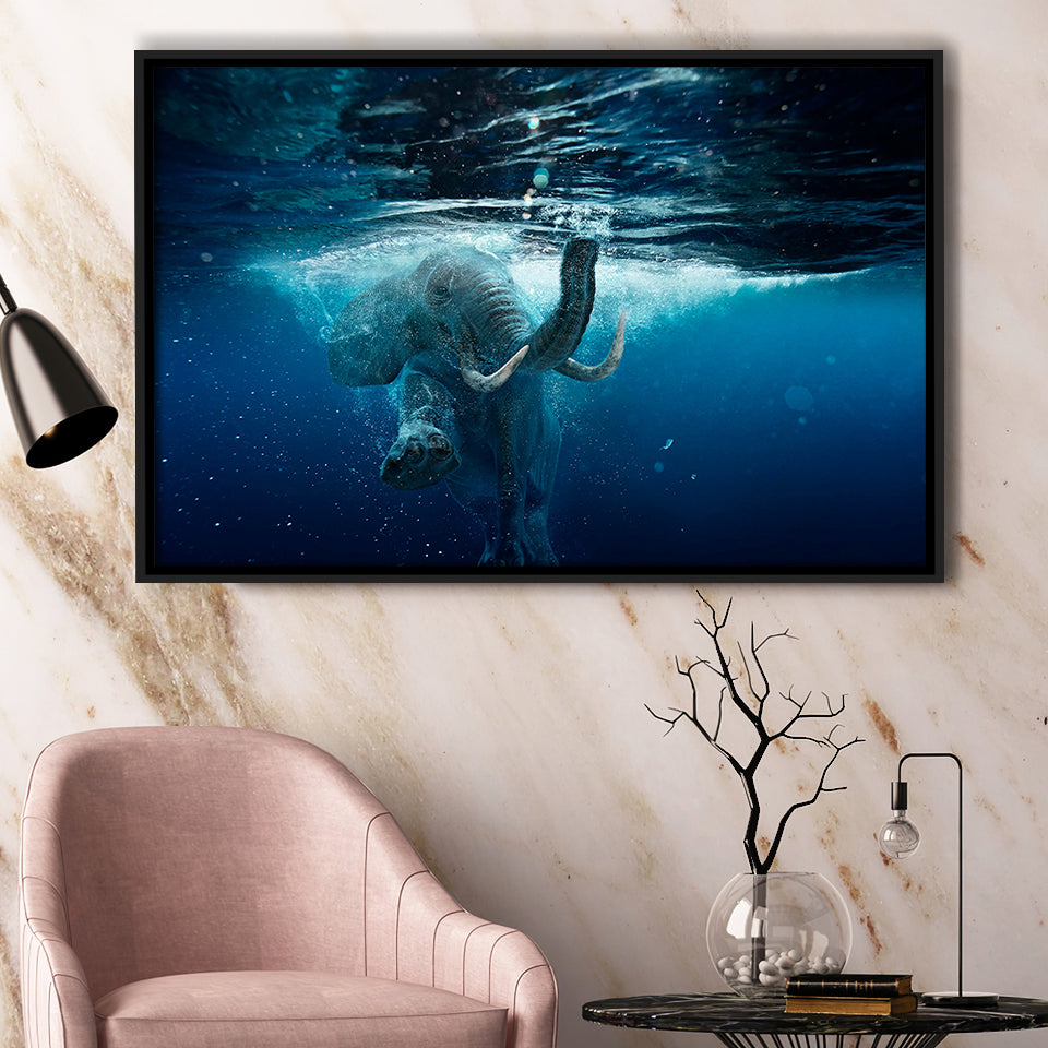 Swimming Elephant Framed Canvas Prints Wall Art Decor, Framed Picture, Floating Frame