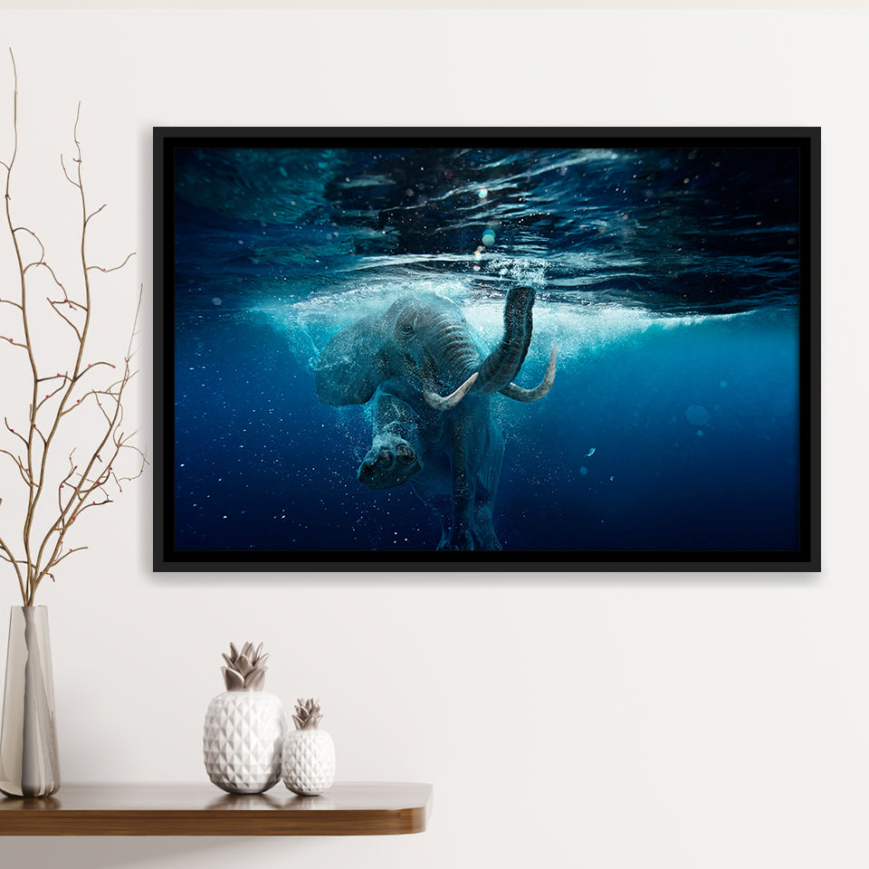 Swimming Elephant Framed Canvas Prints Wall Art Decor, Framed Picture, Floating Frame