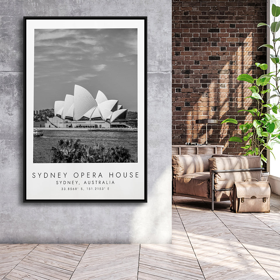Sydney Opera House Black And White Art Framed Canvas Prints Wall Art Home Decor, Floating Frame