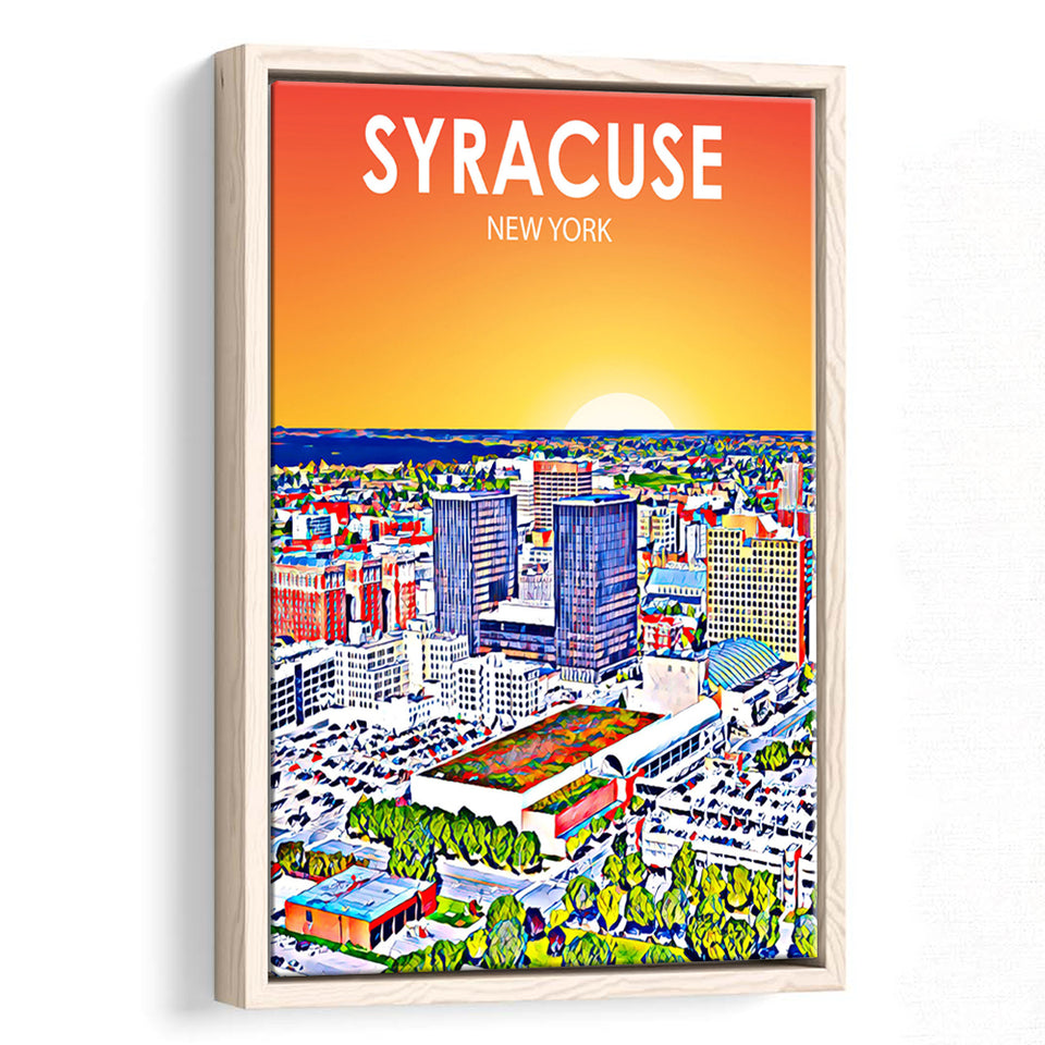 Syracuse New York Art Sunset Landscape, Large Canvas, Framed Canvas Print Wall Art Home Decor, Floating Frame