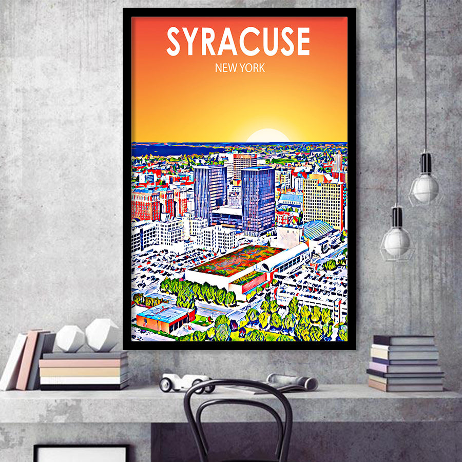 Syracuse New York Art Sunset Landscape, City Art Print, Framed Art Print Wall Art Home Decor, Framed Picture