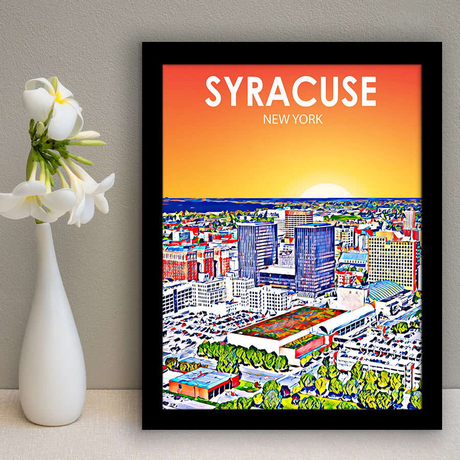 Syracuse New York Art Sunset Landscape, City Art Print, Framed Art Print Wall Art Home Decor, Framed Picture