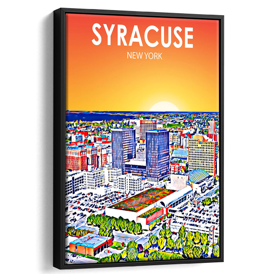 Syracuse New York Art Sunset Landscape, Large Canvas, Framed Canvas Print Wall Art Home Decor, Floating Frame