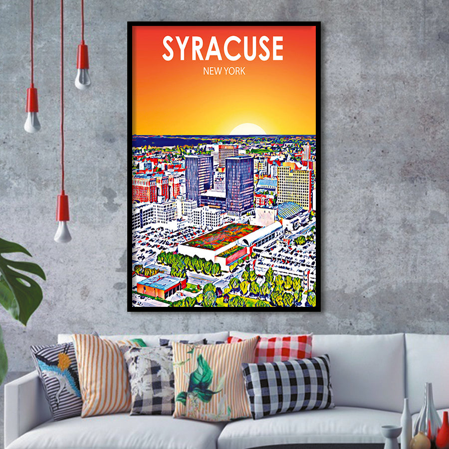 Syracuse New York Art Sunset Landscape, City Art Print, Framed Art Print Wall Art Home Decor, Framed Picture