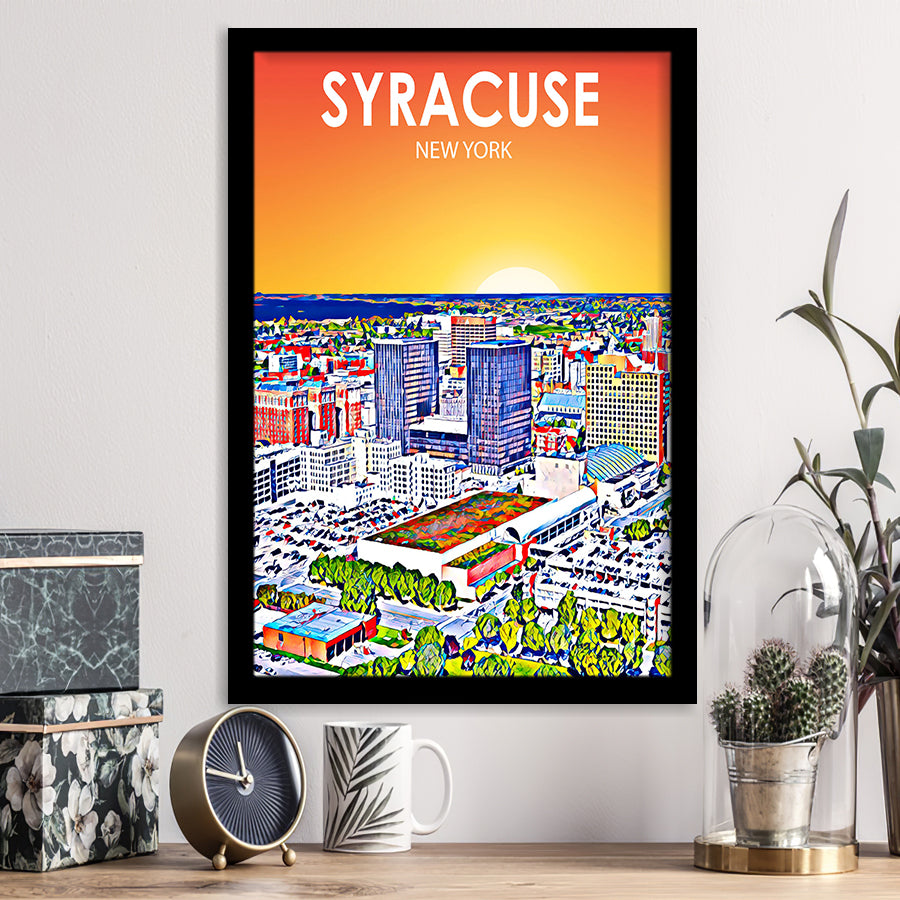 Syracuse New York Art Sunset Landscape, City Art Print, Framed Art Print Wall Art Home Decor, Framed Picture