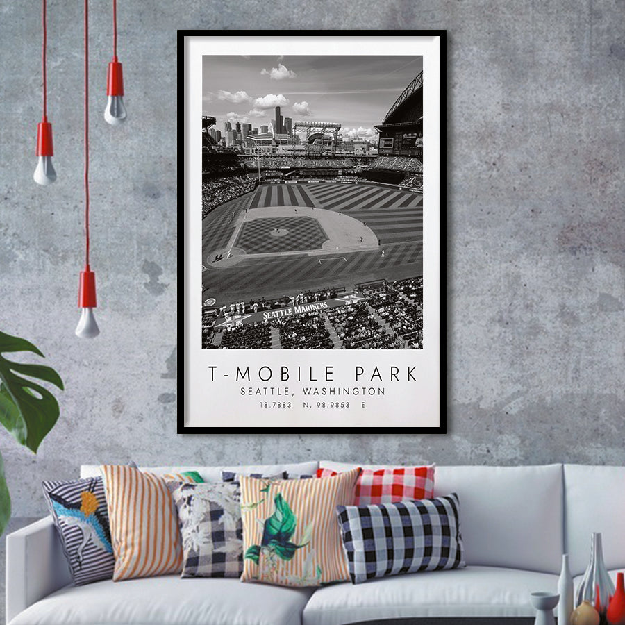 T-Mobile Park Seattle Mariners Baseball Lovers Black And White Art Framed Art Prints Wall Art Decor, Framed Picture