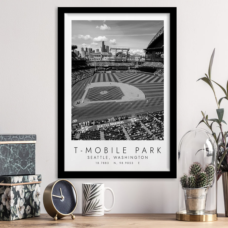 T-Mobile Park Seattle Mariners Baseball Lovers Black And White Art Framed Art Prints Wall Art Decor, Framed Picture