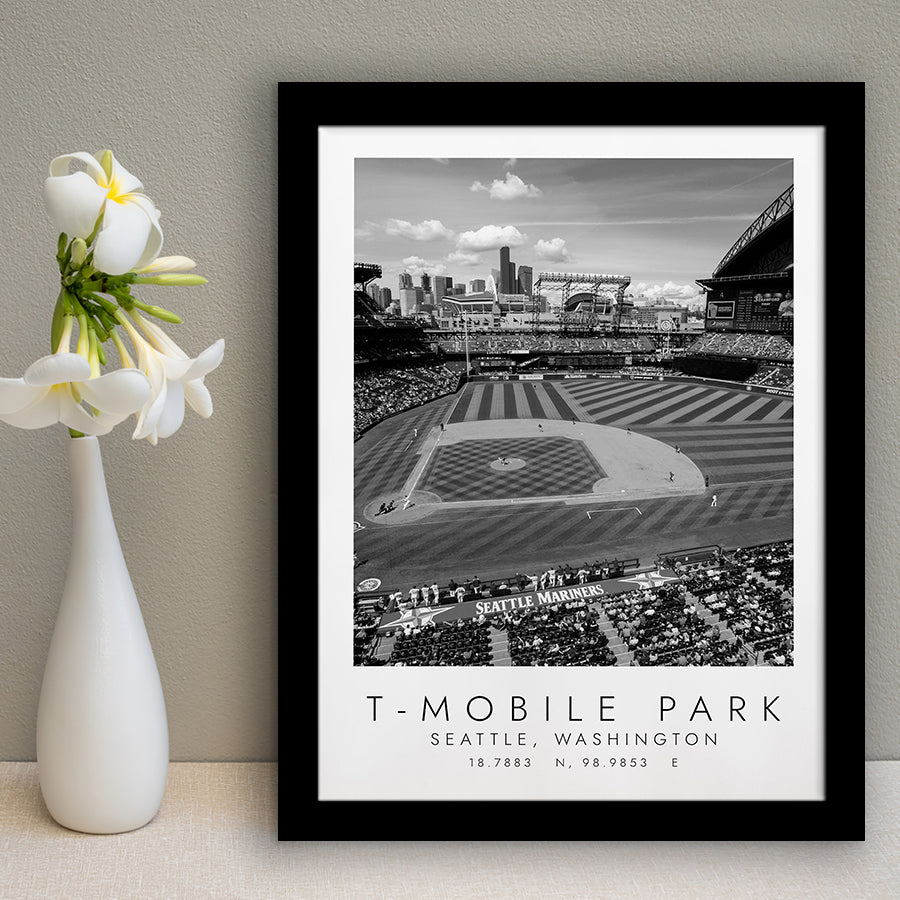 T-Mobile Park Seattle Mariners Baseball Lovers Black And White Art Framed Art Prints Wall Art Decor, Framed Picture