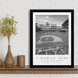 T-Mobile Park Seattle Mariners Baseball Lovers Black And White Art Framed Canvas Prints Wall Art Home Decor, Floating Frame