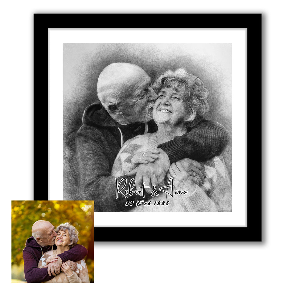 Custom Pencil Sketch Framed Art Prints, Personalised Family Portrait With Pet, Memory Gift, Personalised Gift, Wall Art - Painting Prints