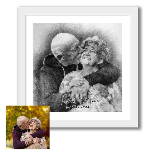 Custom Pencil Sketch White Framed Art Prints, Personalised Family Portrait With Pet, Memory Gift, Personalised Gift, Wall Art - Painting Prints