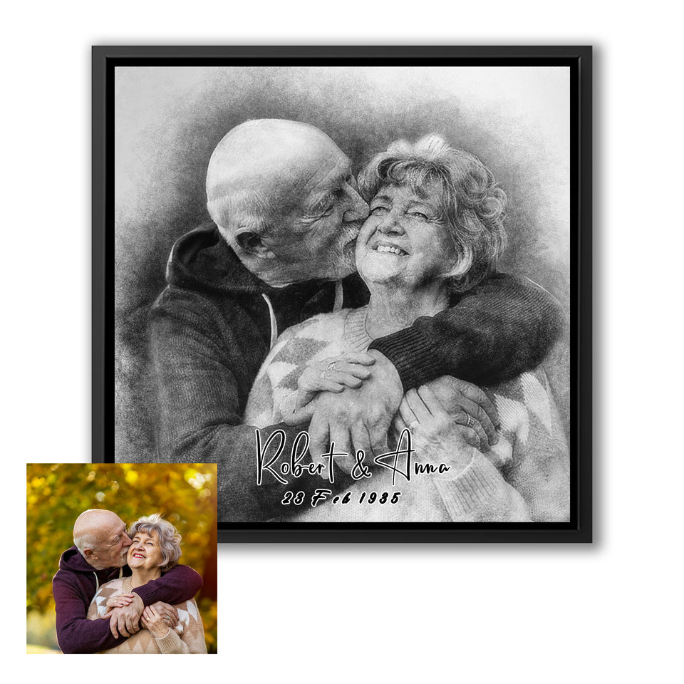 Custom Pencil Sketch Framed Canvas Prints, Personalised Family Portrait With Pet, Memory Gift, Personalised Gift, Wall Art - Painting Prints