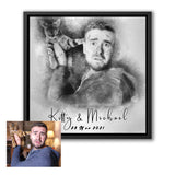 Custom Pencil Sketch Framed Canvas Prints, Personalised Family Portrait With Pet, Memory Gift, Personalised Gift, Wall Art - Painting Prints