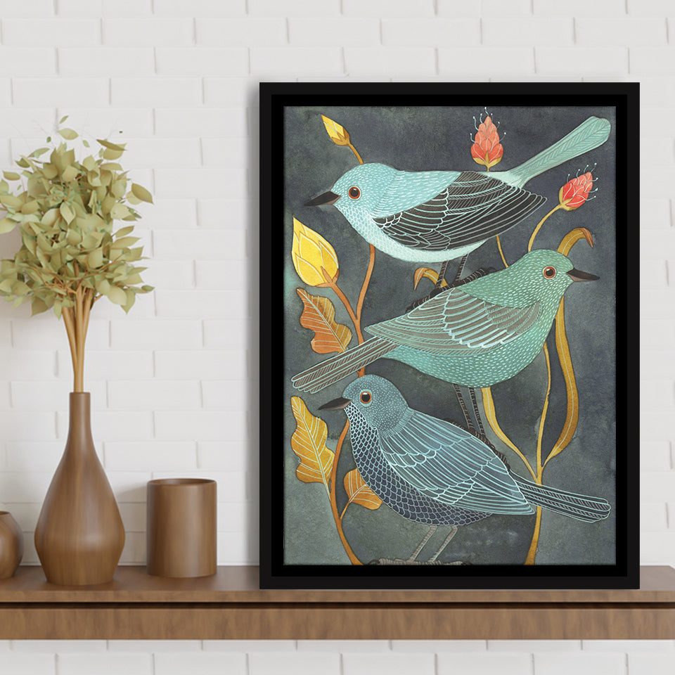Three Little Birds Framed Canvas Prints Wall Art Home Decor - Painting Canvas,Black Frame, Ready to hang