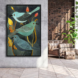 Three Little Birds Framed Canvas Prints Wall Art Home Decor - Painting Canvas,Black Frame, Ready to hang