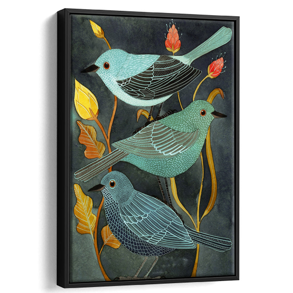 Three Little Birds Framed Canvas Prints Wall Art Home Decor - Painting Canvas,Black Frame, Ready to hang