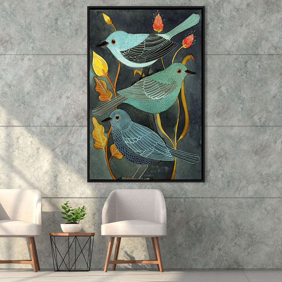Three Little Birds Framed Canvas Prints Wall Art Home Decor - Painting Canvas,Black Frame, Ready to hang