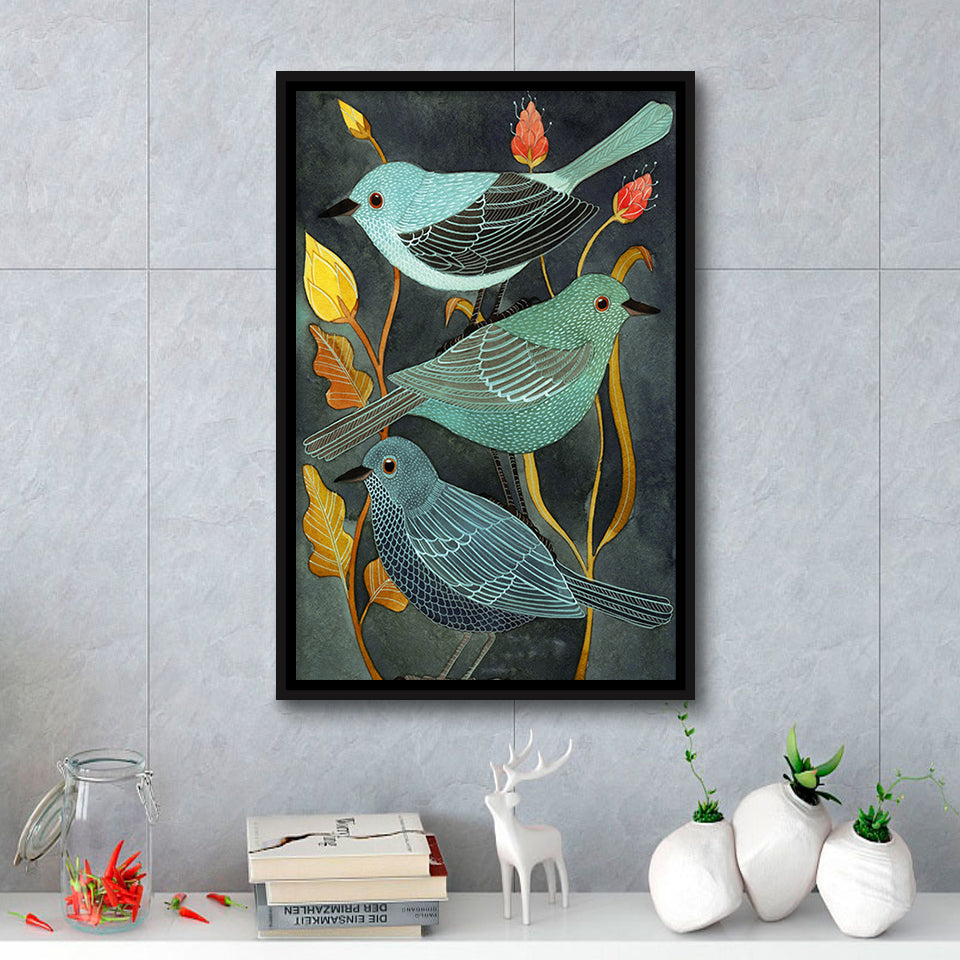 Three Little Birds Framed Canvas Prints Wall Art Home Decor - Painting Canvas,Black Frame, Ready to hang