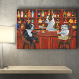 Three Dogs Friends At The Bar Canvas Prints Wall Art - Painting Canvas, Home Decor, Canvas Art, Prints For Sale