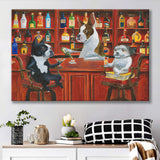 Three Dogs Friends At The Bar Canvas Prints Wall Art - Painting Canvas, Home Decor, Canvas Art, Prints For Sale