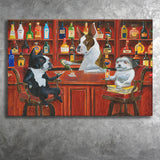 Three Dogs Friends At The Bar Canvas Prints Wall Art - Painting Canvas, Home Decor, Canvas Art, Prints For Sale