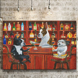 Three Dogs Friends At The Bar Canvas Prints Wall Art - Painting Canvas, Home Decor, Canvas Art, Prints For Sale