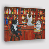 Three Dogs Friends At The Bar Canvas Prints Wall Art - Painting Canvas, Home Decor, Canvas Art, Prints For Sale