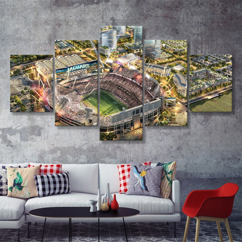 Tiaa Bank Field, Jacksonville Jaguars Stadium, American Football 5 Pieces Canvas Prints Wall Art - Painting Canvas, Multi Panel,Fan Gift