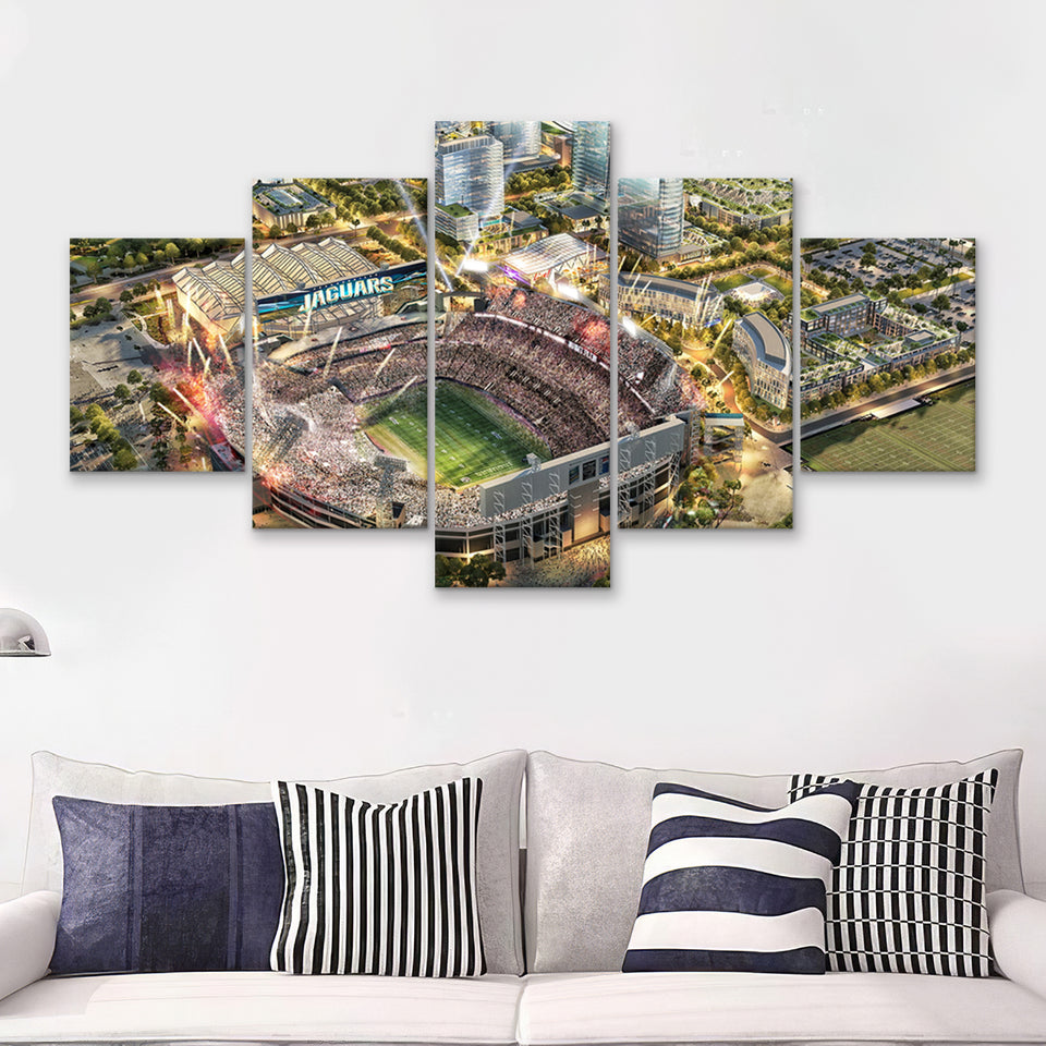 Tiaa Bank Field, Jacksonville Jaguars Stadium, American Football 5 Pieces Canvas Prints Wall Art - Painting Canvas, Multi Panel,Fan Gift
