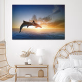Two Jumping Dolphins At Sunset Canvas Wall Art - Painting Canvas, Canvas Prints, Painting Art, Prints for Sale