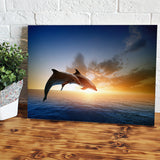 Two Jumping Dolphins At Sunset Canvas Wall Art - Painting Canvas, Canvas Prints, Painting Art, Prints for Sale