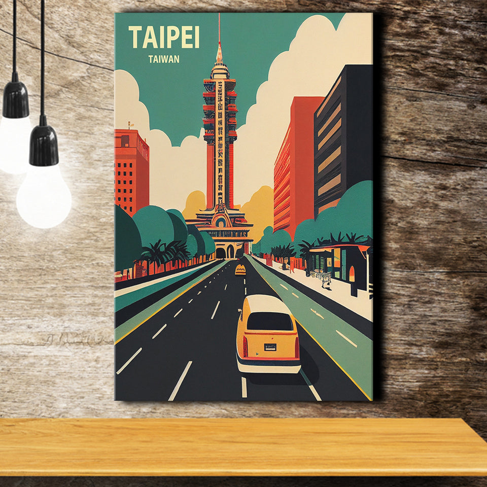 Taipei Taiwan Retro Art Print ,City Art Print, Large Canvas, Canvas Print Wall Art Home Decor