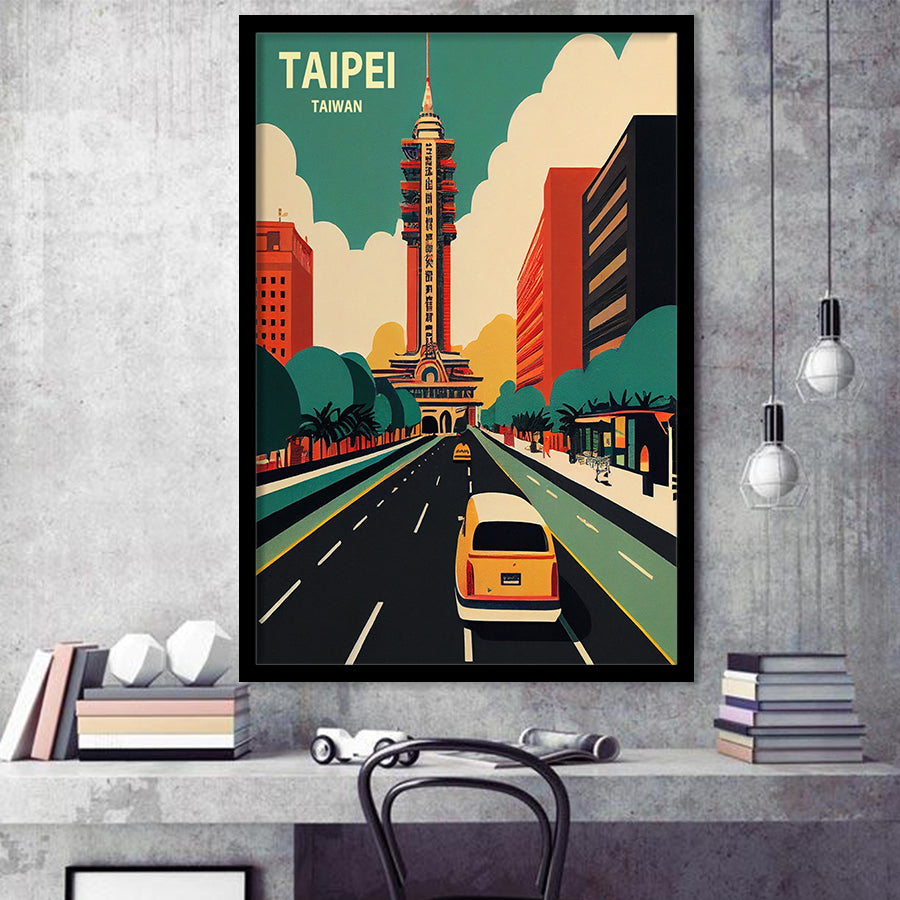 Taipei Taiwan Retro Art Print, City Art Print, Framed Art Print Wall Art Home Decor, Framed Picture