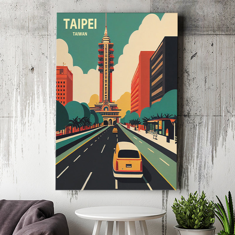 Taipei Taiwan Retro Art Print ,City Art Print, Large Canvas, Canvas Print Wall Art Home Decor