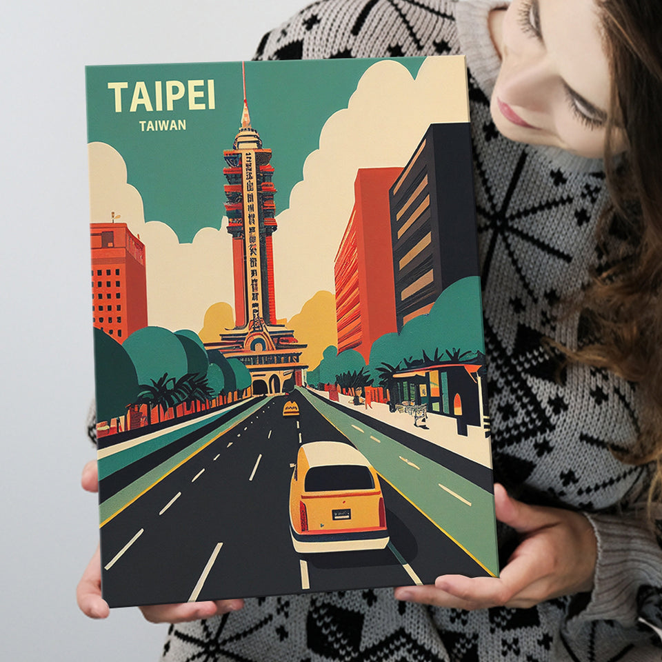 Taipei Taiwan Retro Art Print ,City Art Print, Large Canvas, Canvas Print Wall Art Home Decor