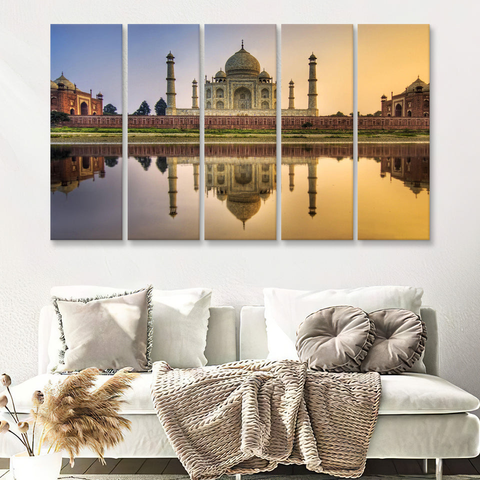 Taj Mahal Mausoleum 5 Pieces B Canvas Prints Wall Art - Painting Canvas, Multi Panel, Wall Decor, Canvas Art
